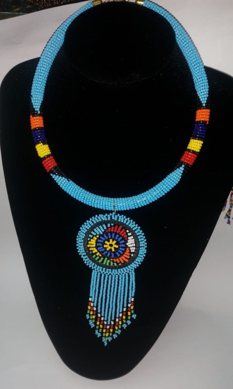African beaded necklace, Fine beaded 