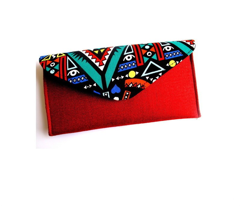 African Ankara and Tweed Clutch Clip On Purse Open without Inner Zip by Afrikrea