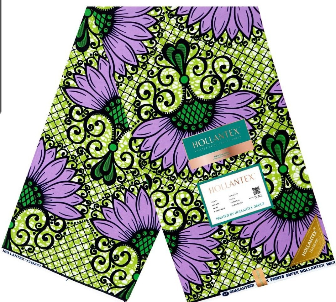 Spiral Swirl & Elongated Fan Motif Ankara Wax Print on Emerald Crackle Base with Sapphire Accents main image 0
