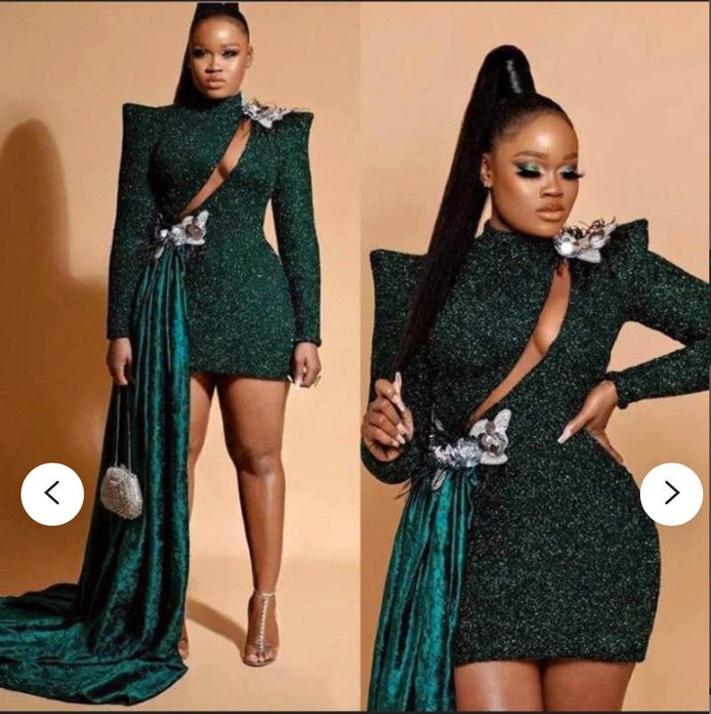 Short sequins dress with side train 