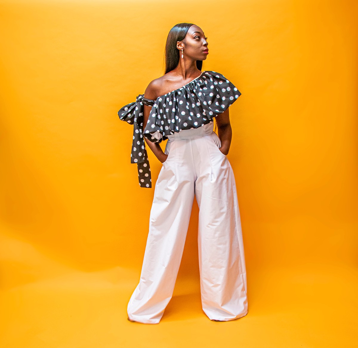 polka dot ruffle jumpsuit