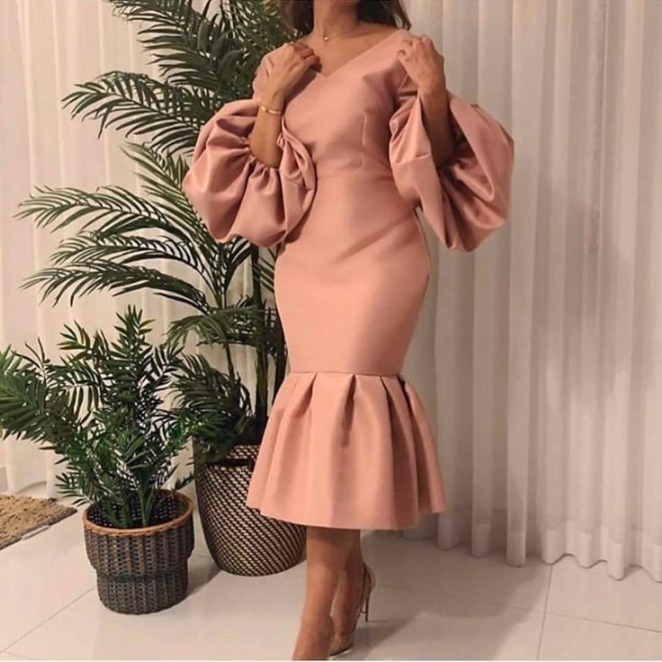 v neck ruffle sleeve midlength mermaid 