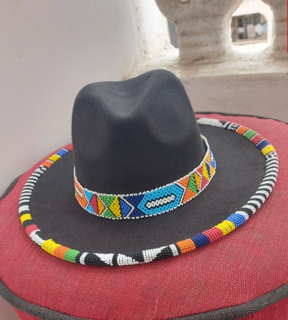 Black multicolored beaded fedora hat 