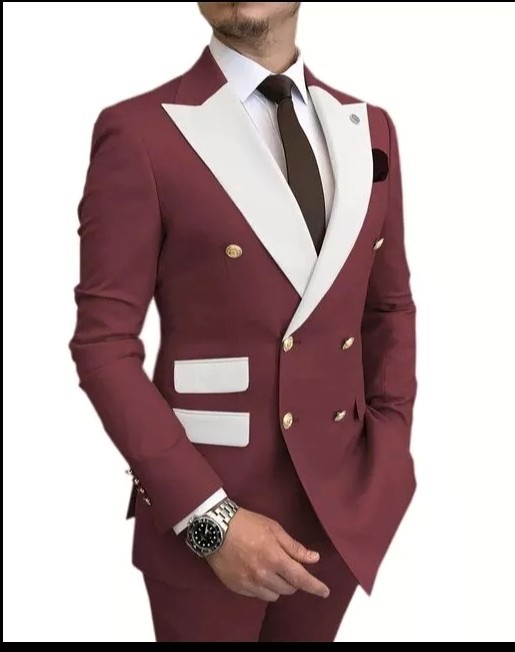 Burgundy double breasted suit and pant by dprfashion Men's Suits