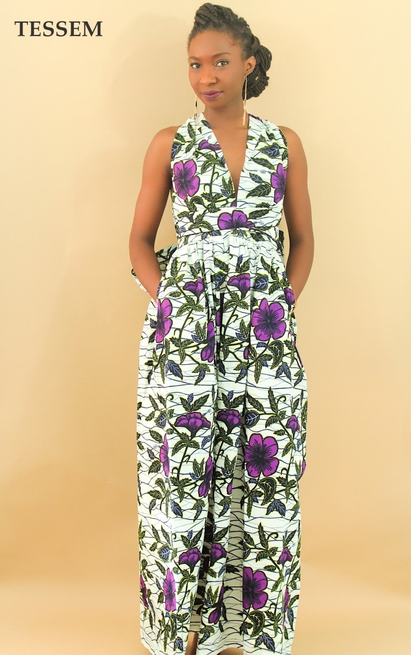 White Maxi Dress With Purple Flowers 