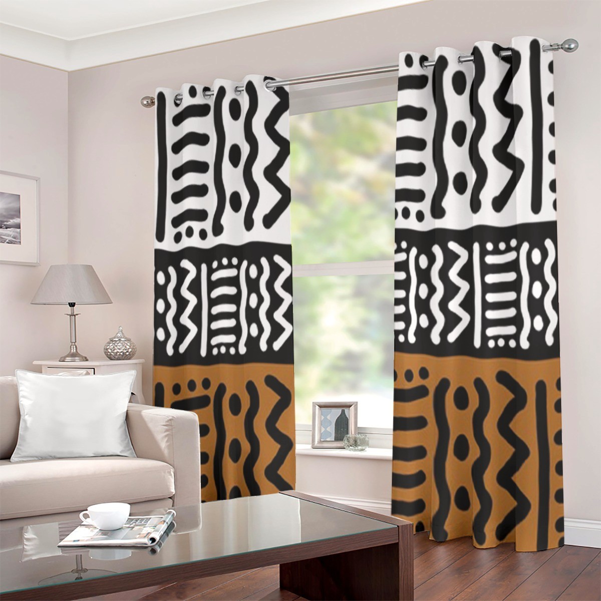 African Window Grommet Curtain Kuba Print (Two-Piece) MORE SIZES AVAILA ...