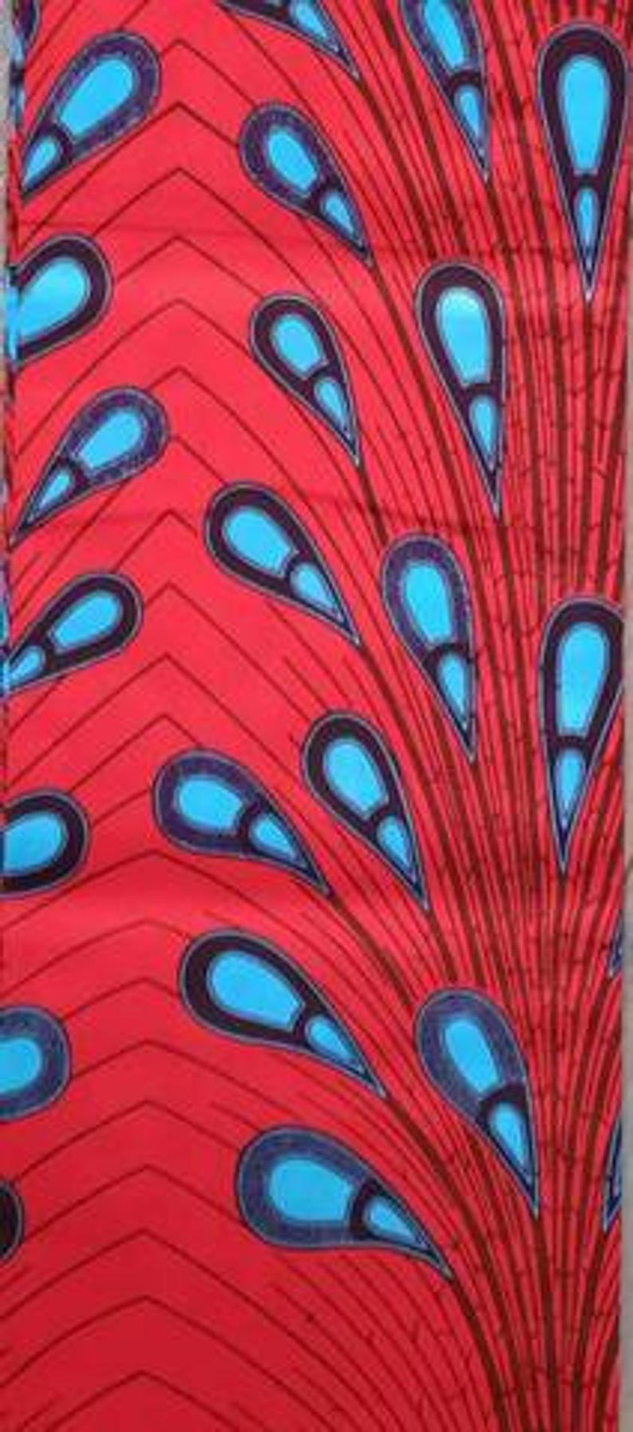 African Cotton Fabric 6 Yards Red Peacock Feather Pattern Drops Bulbs C Afrikrea