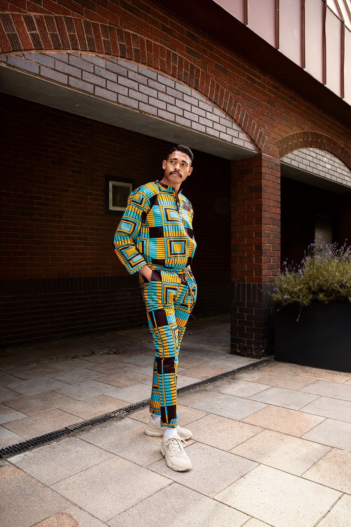 African Trousers or African Pants in Brilliant Blue Kente Print African Clothing Proudly Made in Africa
