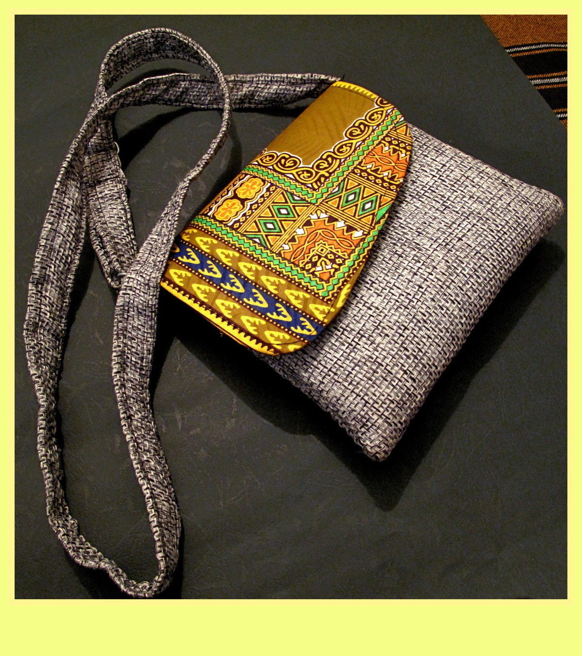 African bagShoulder BagFabric and Tweed Shoulder Bag (Grey) by enkaya