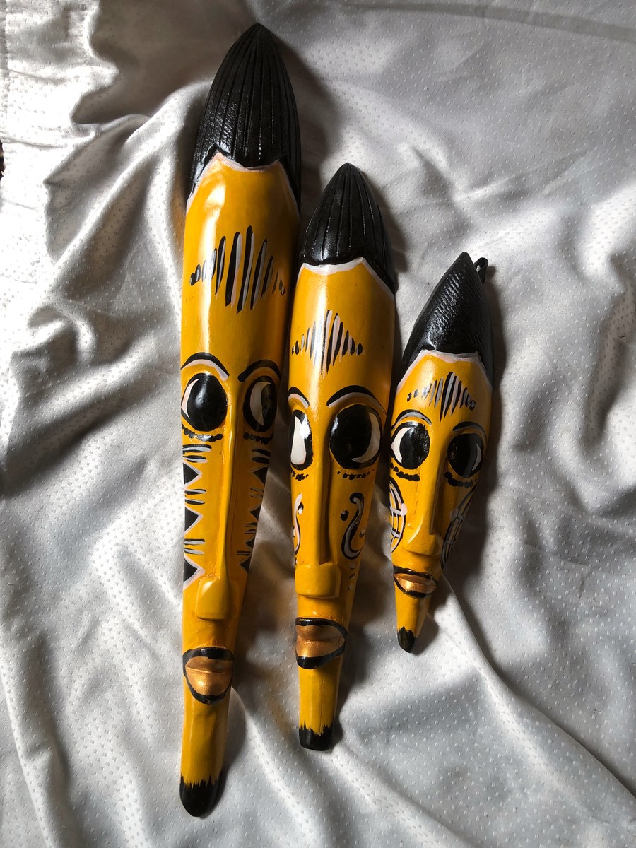 A set of 3 colored face masks/ wall hanging masks/ home decor masks by