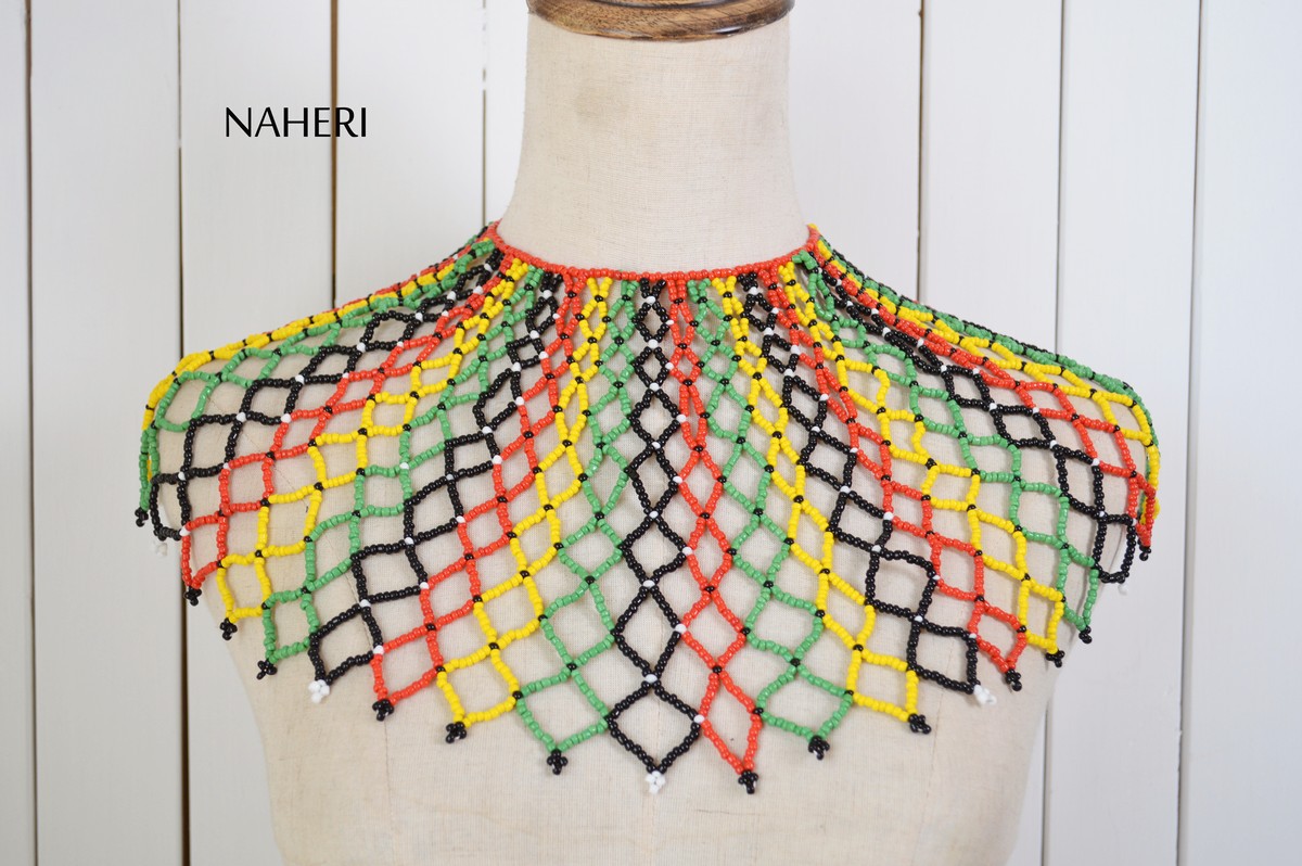 African beaded collar necklace multicolored by naheri Midlong neckla Afrikrea