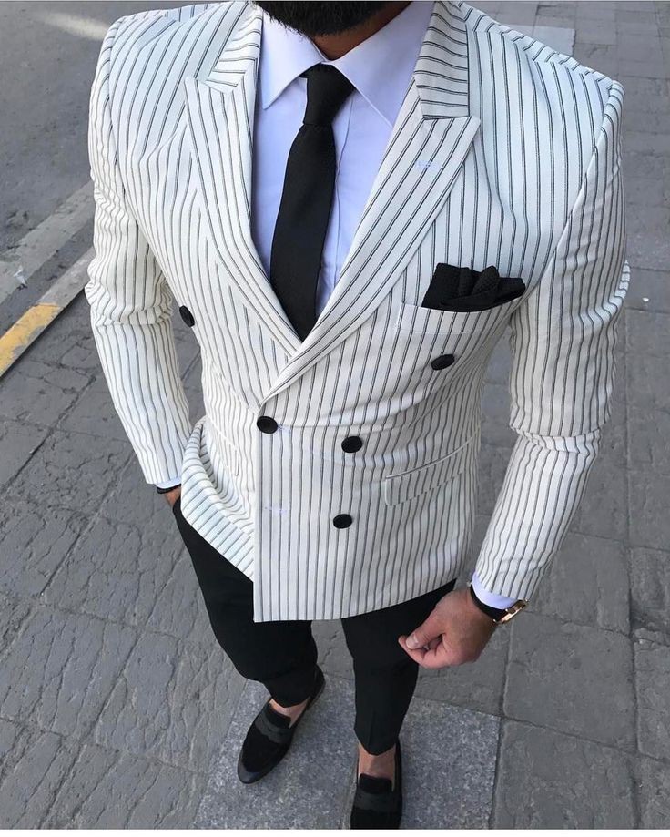 White and black stripe suit and black 