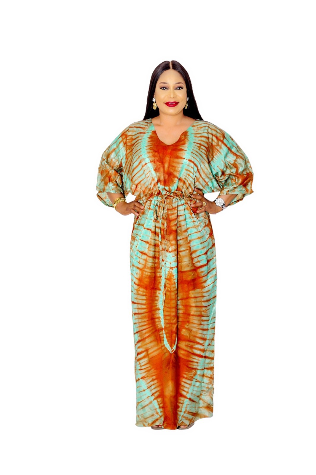 African inspired adire silk maxi dress. by 13th-june-store - Long dress - Afrikrea