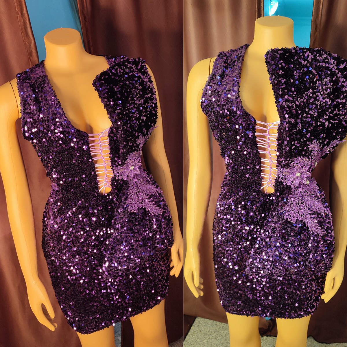 Sexy Sequin Gold Beads Short Birthday Dress Sheath Halter Cocktail Dress main image 0