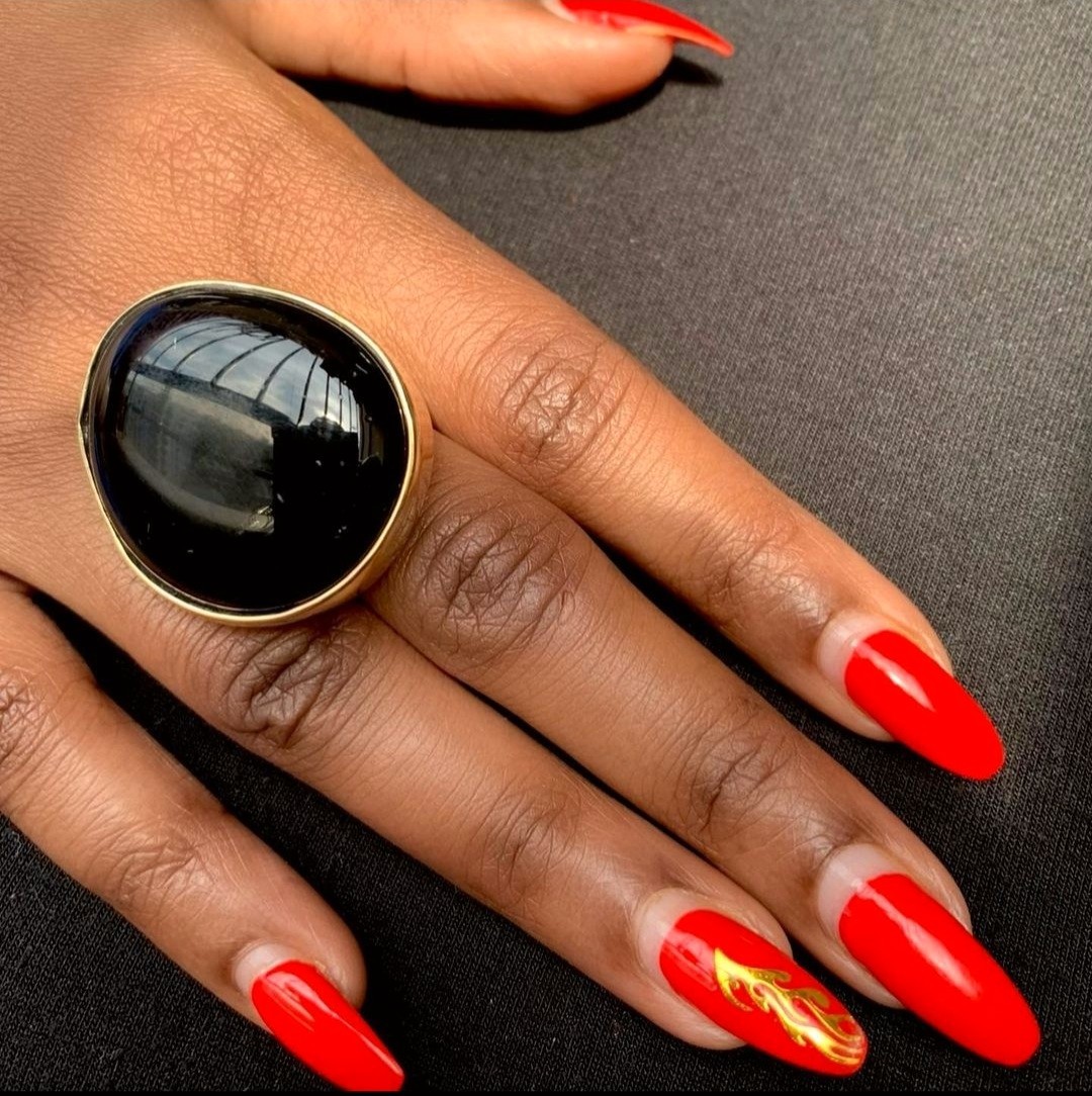 Black statement ring, Brass ring, handmade jewelry, gift for her by mal