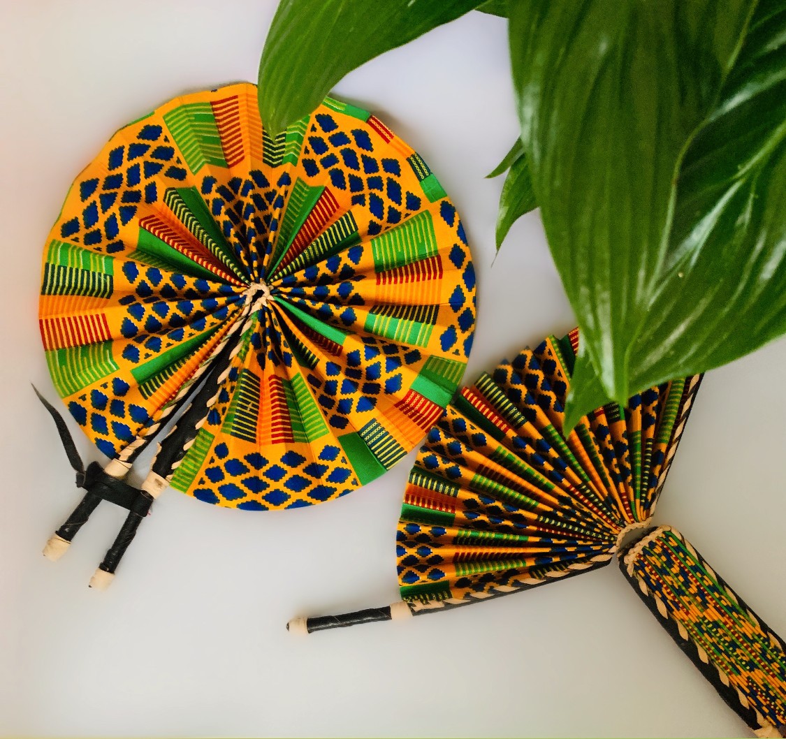 Motherland Fans African Ankara Print Handheld Folding Hand Fan Motherland Fans African Ankara Print Handheld Folding Hand Fan