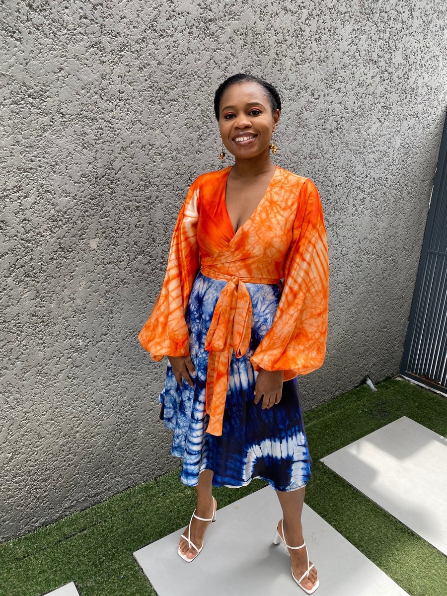 mixed print wrap dress