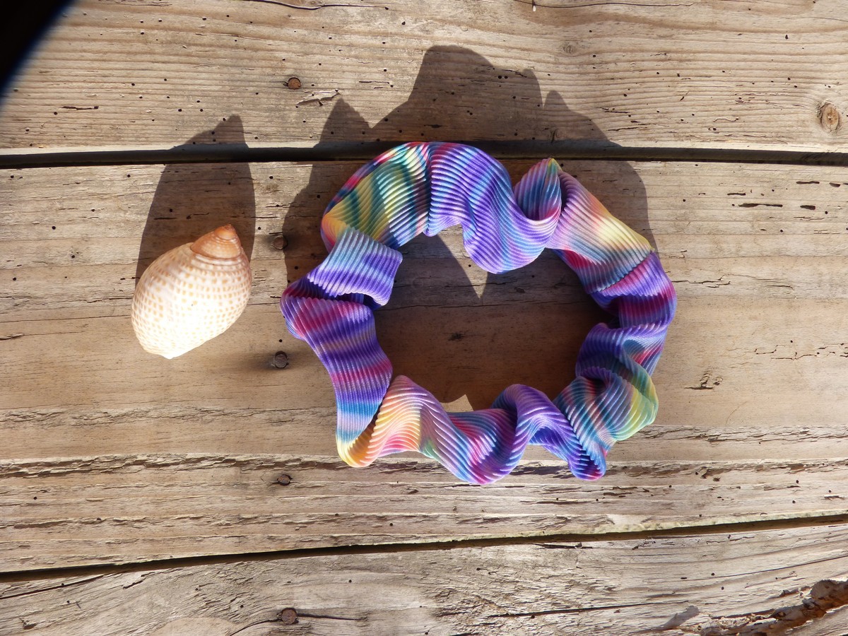 Scrunchie Arc En Ciel Lycra Pleated Purple Yellow Hairstyle Elastic Bun Afrikrea