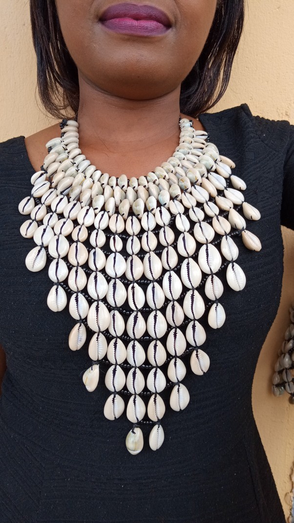 African Tribal Cowrie Shells Collar Necklace, Seashell jewelry, Cape St
