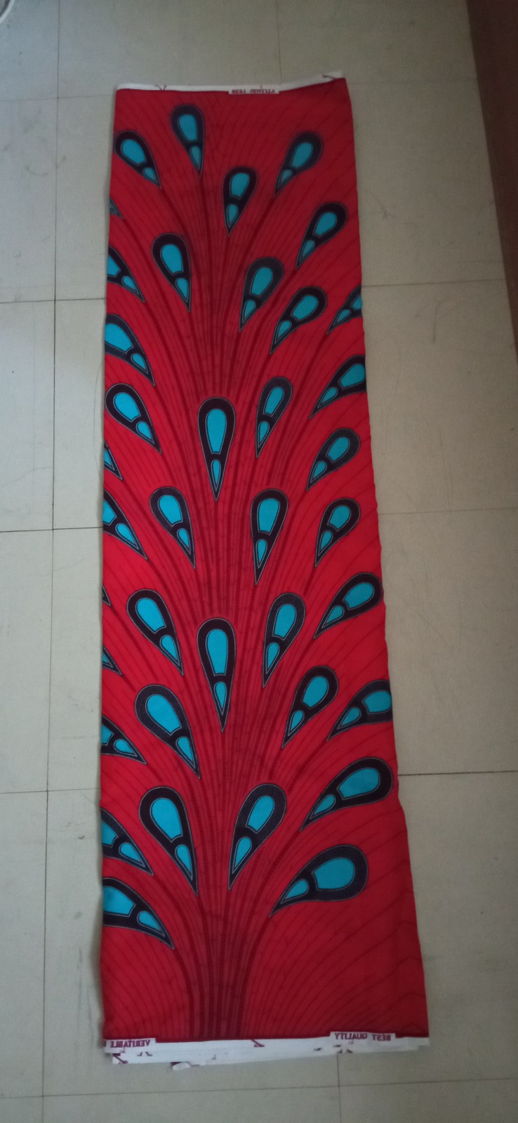 African Cotton Fabric 3 Yards Red Peacock Feather Pattern Drops Bulbs B Afrikrea