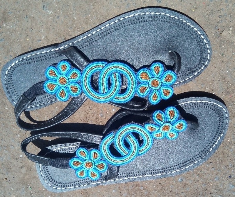 blue beaded sandals