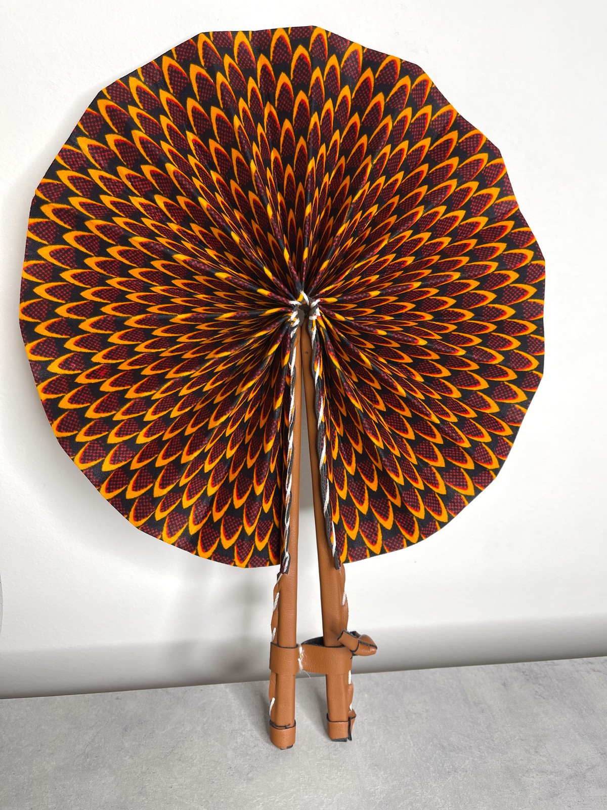 Handmade Ankara Hand fan wax leather fan fish scales by aminatah Fans Afrikrea