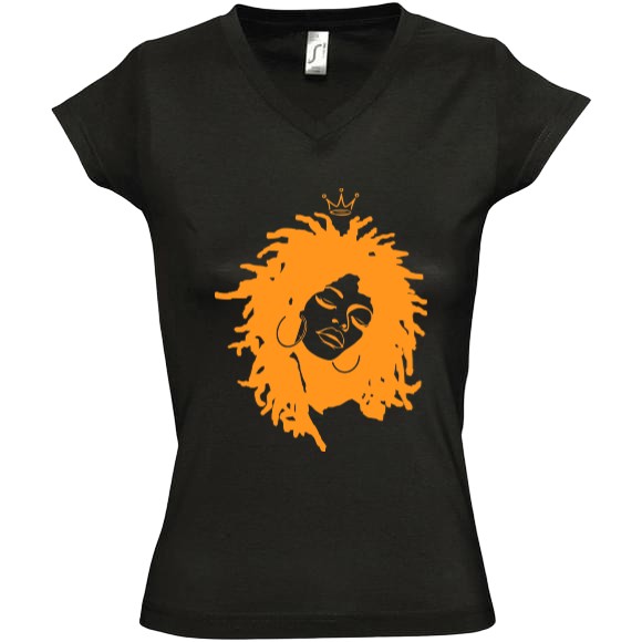Black Women S T Shirt Short Sleeves Rasta Queen Fluorescent Orange By Afrikrea
