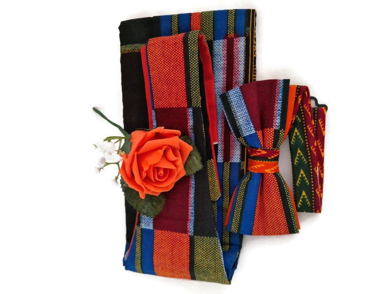 Kente Cummerbund With Matching Bowtie/African Print Cummerbund For Men