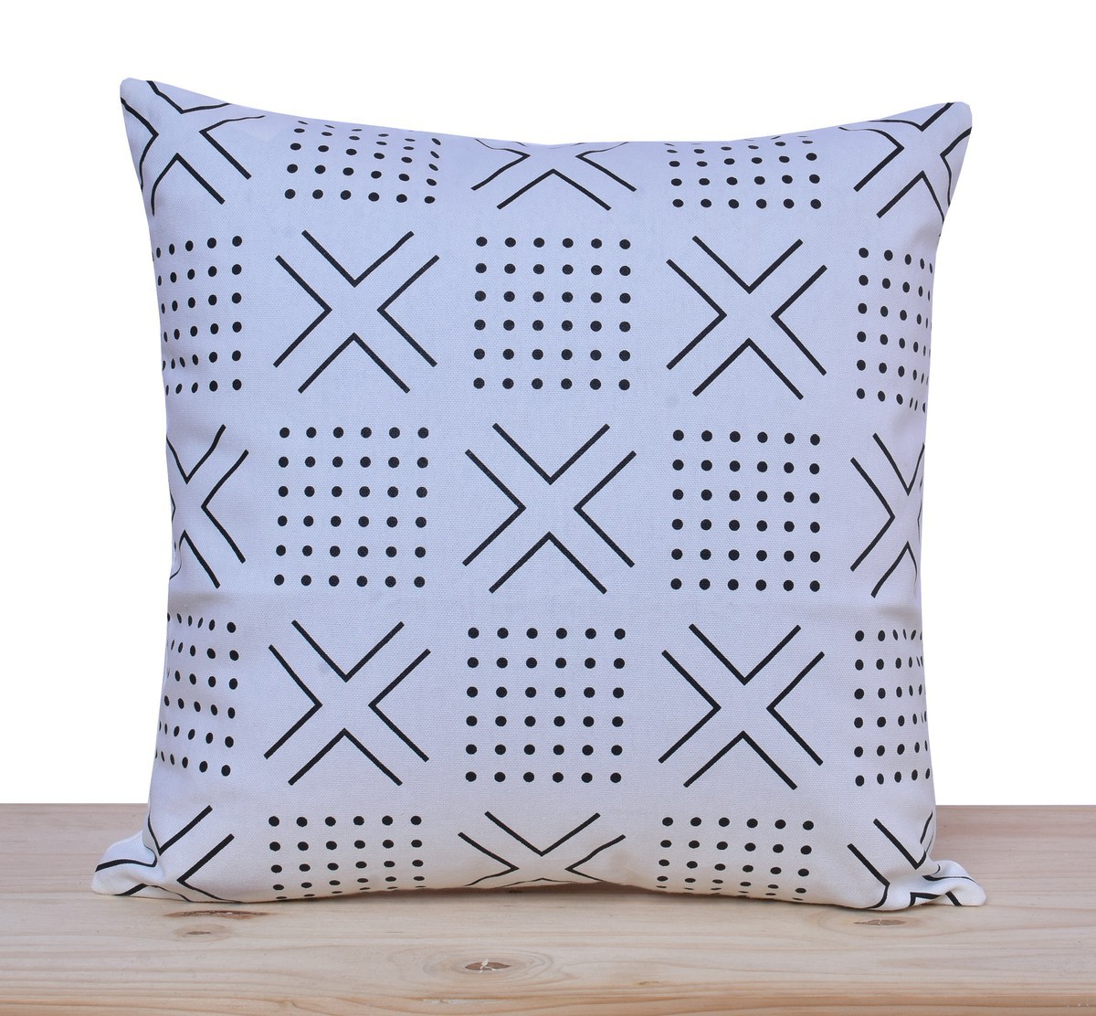 white mudcloth pillow