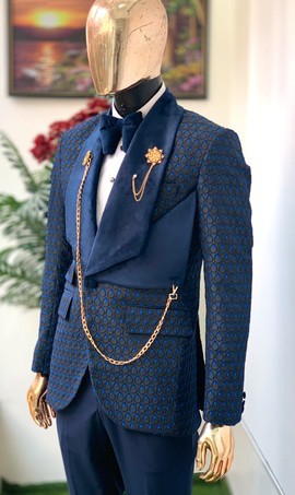 Costume Homme 2 Pièces Jacquard Luxe - Veste Revers Châle 1 Bouton Et Pantalon | Pour Mariage, Soirée Et Événements Élégants