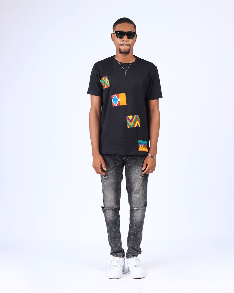Round neckline polo with ankara patch 