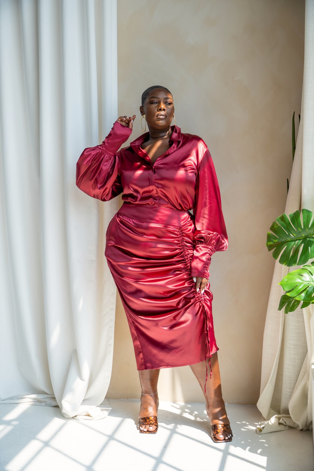 silk midi skirt set